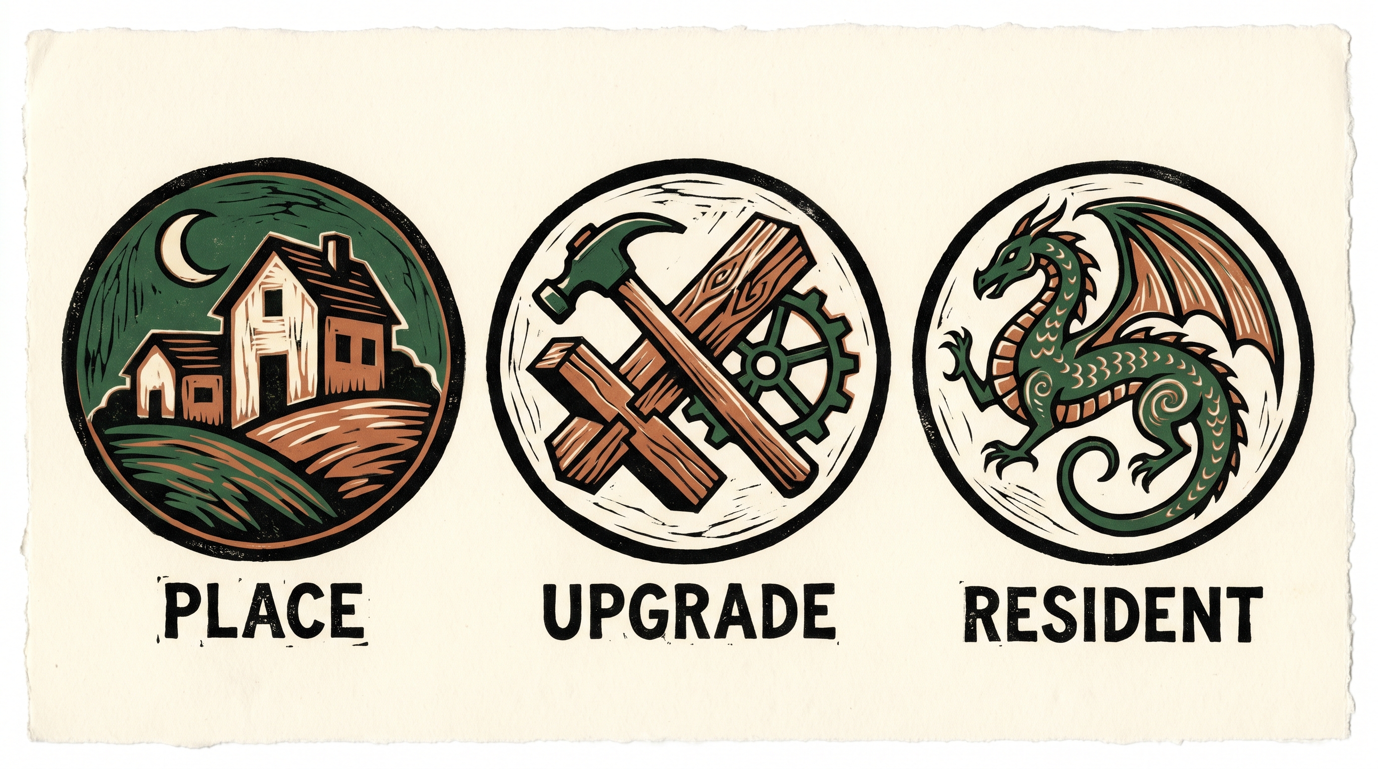 Linocut art print style emblems