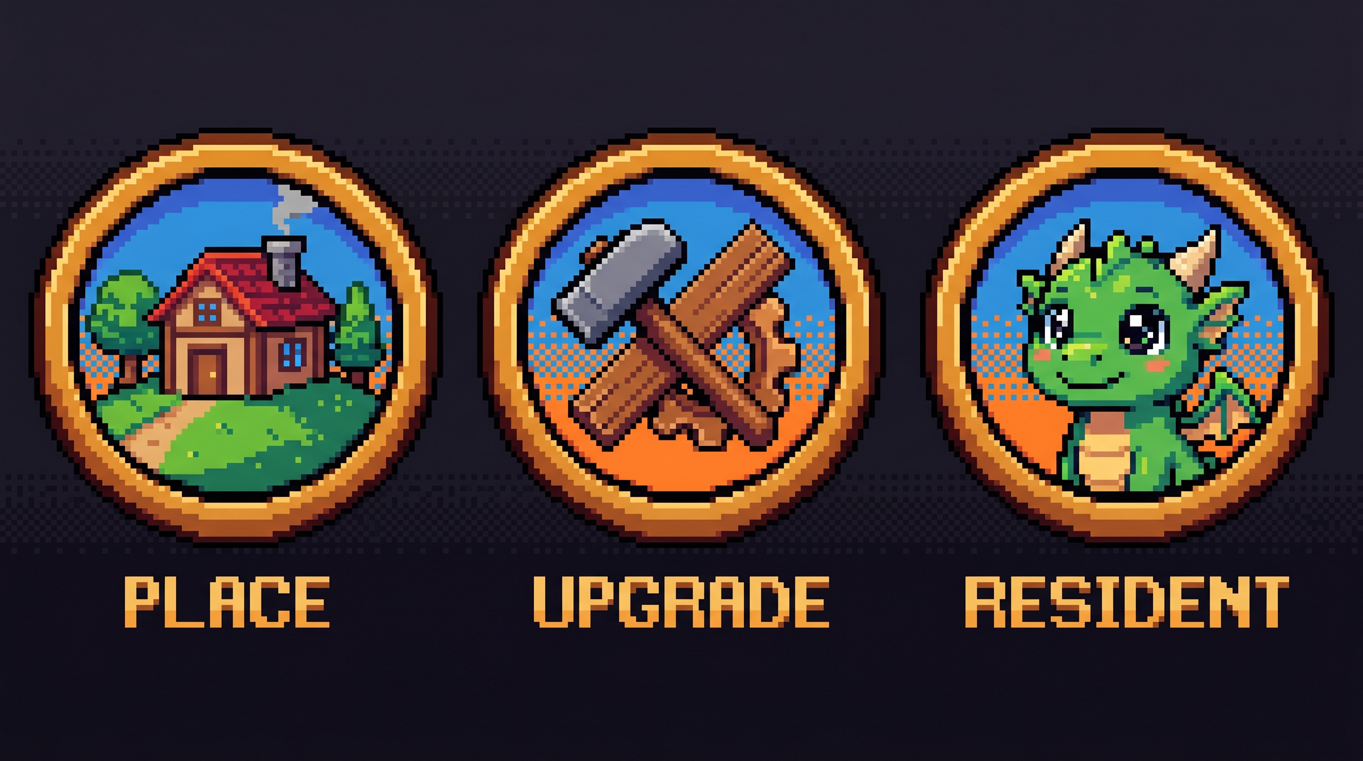 Pixel art video game style emblems