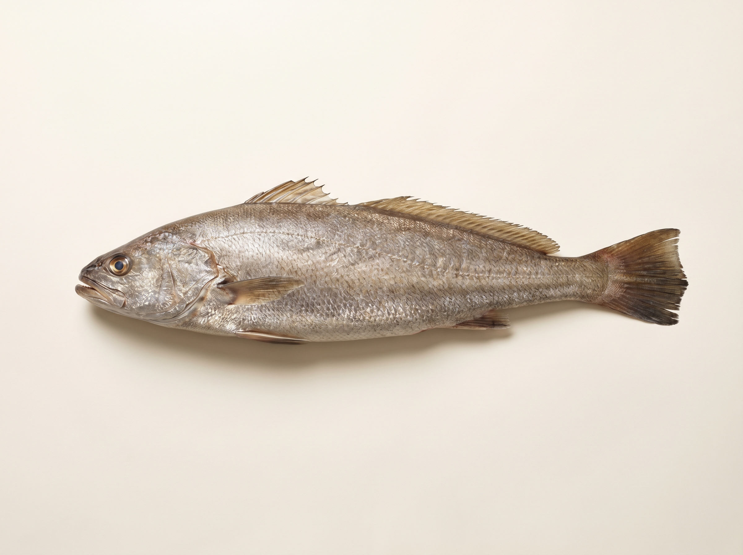 Corvina / meagre with long bronze-silver body and prominent lateral line